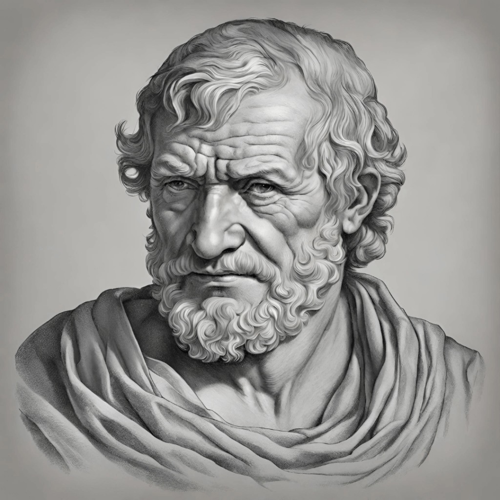 Seneca čierno biela kresba